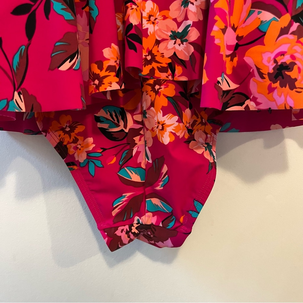 Skinny Dippers Hot House Too Too Plunge Skirt One Piece Swimsuit Pink Floral XL - Picture 9 of 13